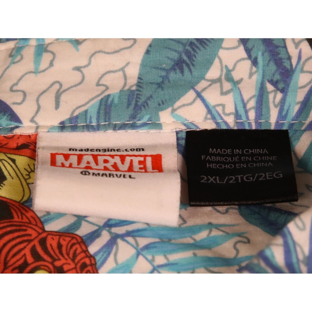 Marvel Mad Engine Mens 2XL Avengers Tropical Hawaiian Button Up Shirt Blue - Picture 3 of 6